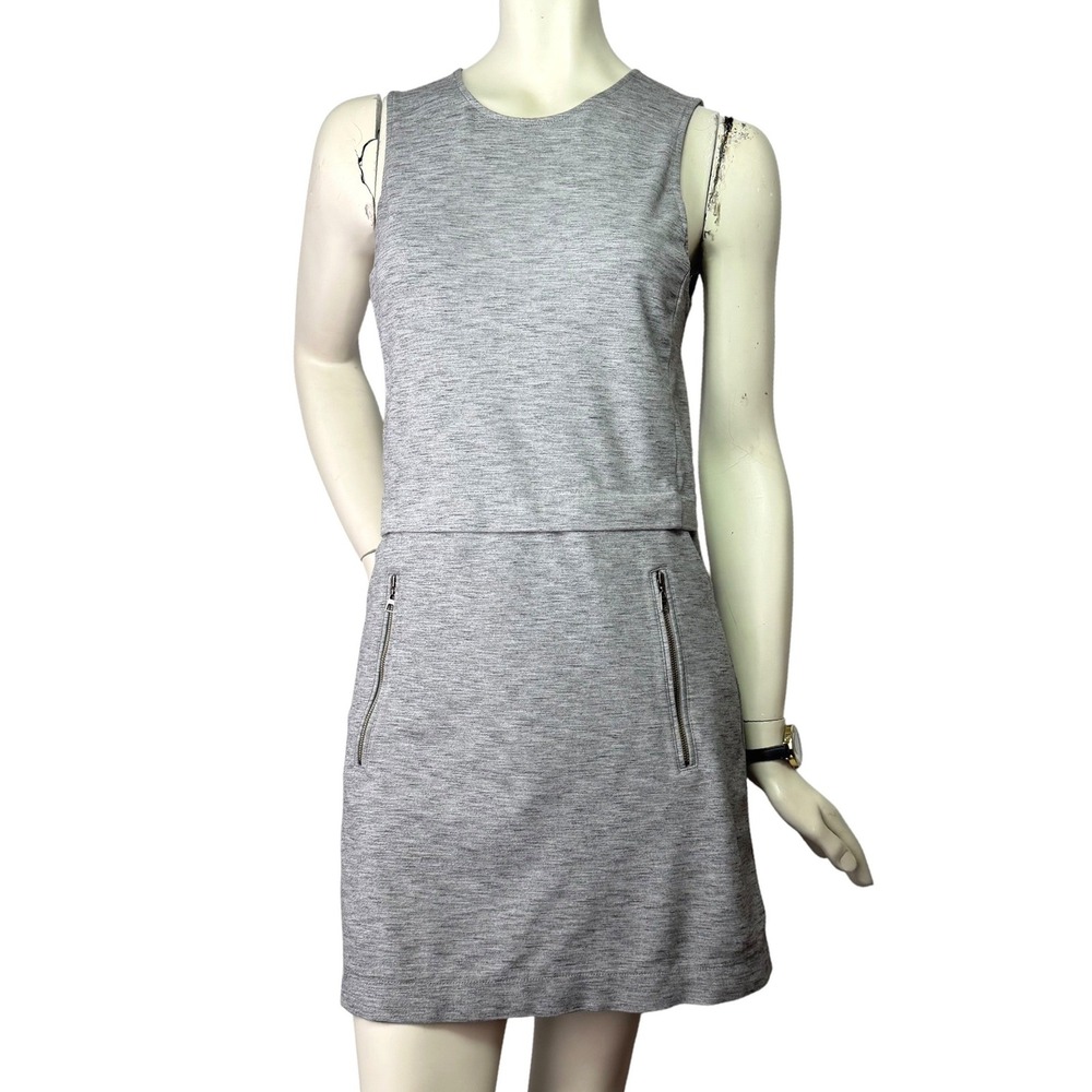Aritzia Talula Heathered Gray Mini Dress Sleeveless Zip Pockets Minimalist Mod S